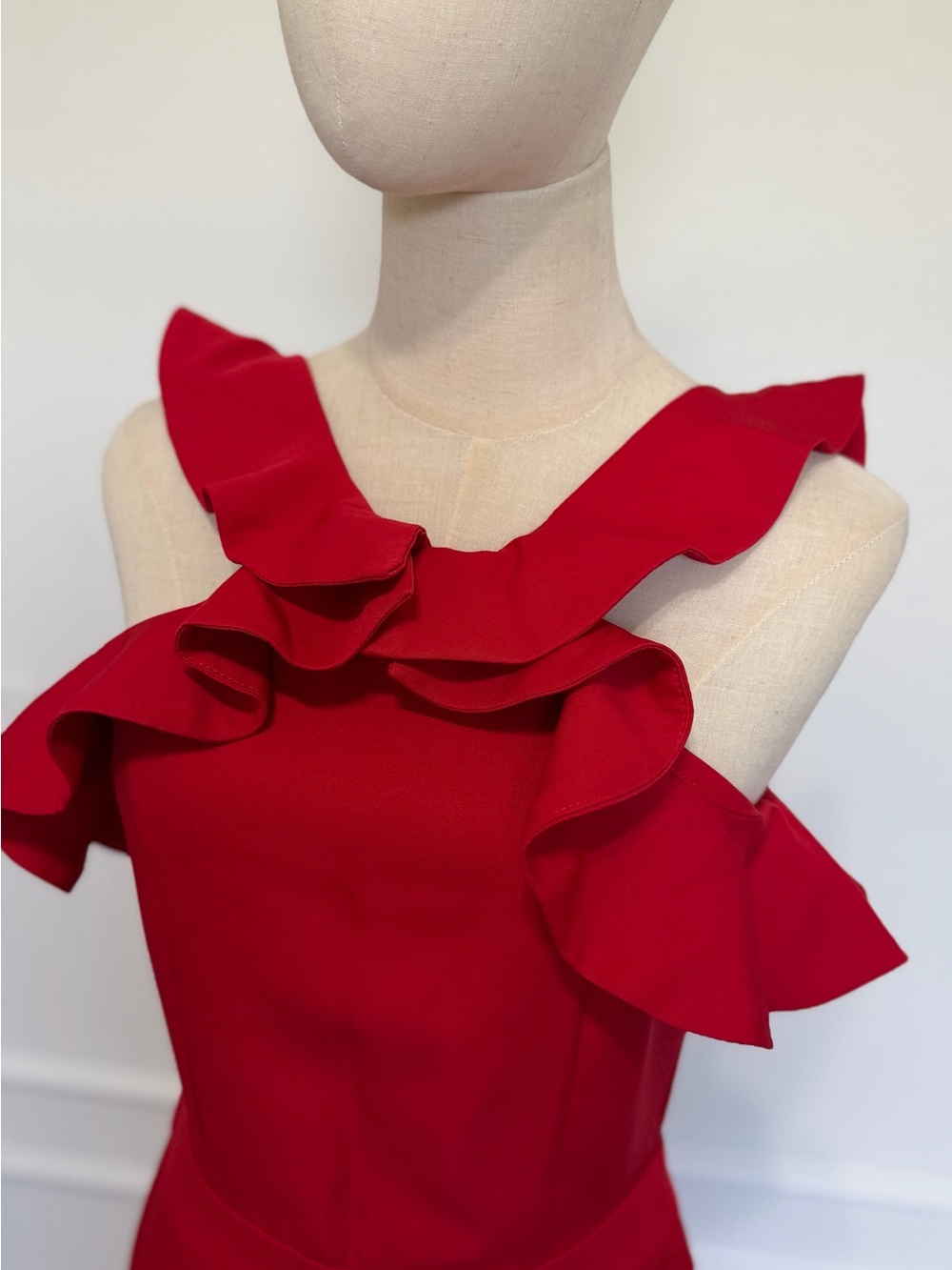 Halter Ruffle Red Jumpsuit - Picture 4 of 8